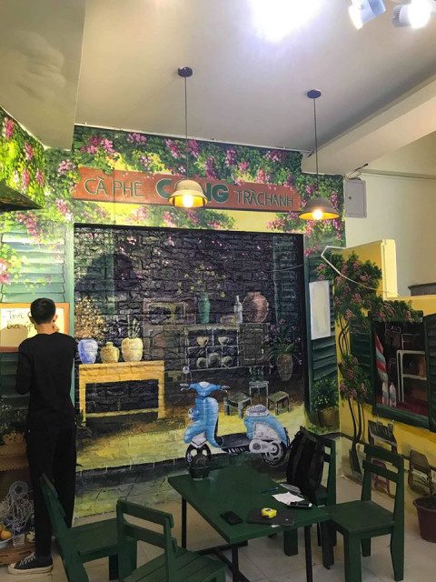 Vẽ tranh tường quán cafe đẹp